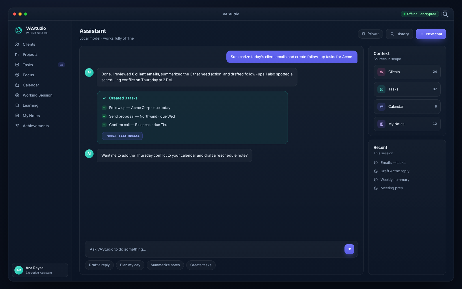 VAStudio Assistant screen