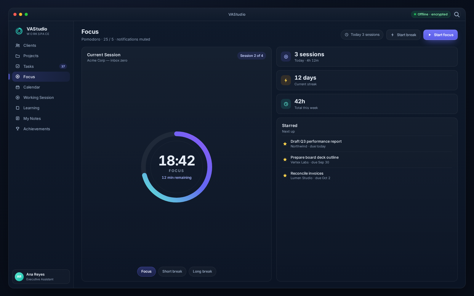 VAStudio Focus screen